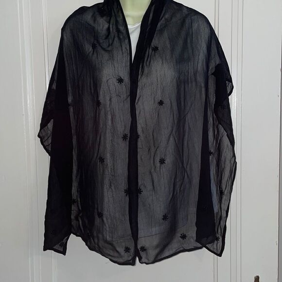 Black chiffon polyester shawl/wrap with black beads - Picture 1 of 7